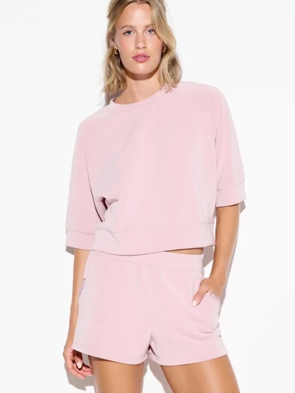 Spiritual Gangster Pink Short-Sleeve Cropped Sweatshirt and Shorts set